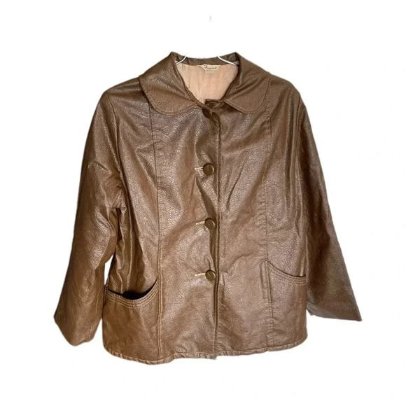 Vintage Fingerhut Faux Brown Button Up Leather Jacket Women’s 12 - Picture 1 of 11